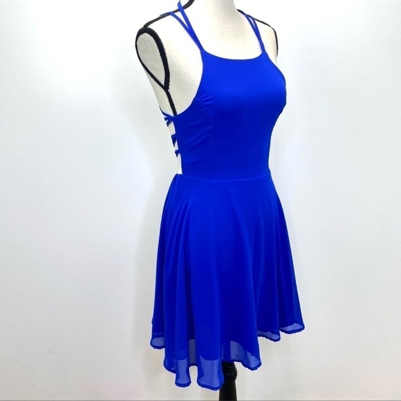 LULU’S Good Deeds Royal Blue Lace-Up mini flowy Dress women’s size XS - Picture 6 of 9